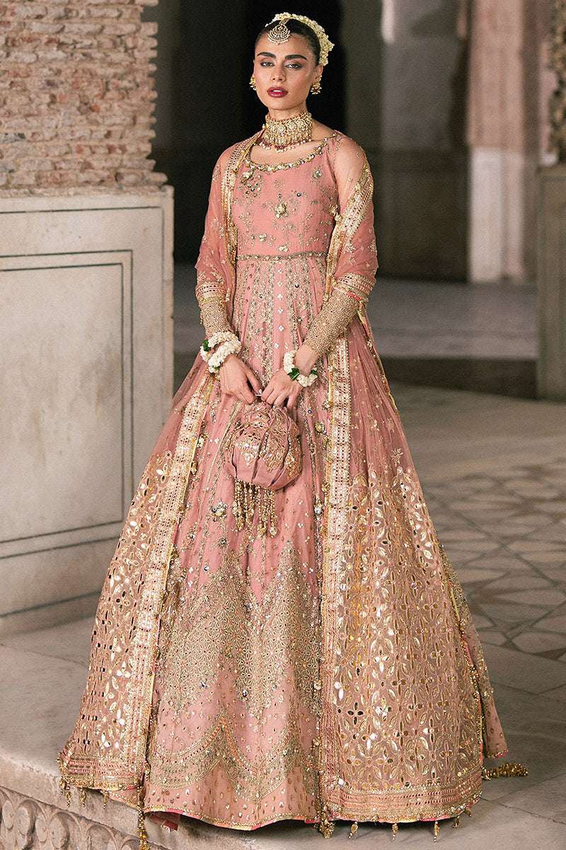 Mohsin Naveed Ranjha Zarlish Khushboo pink net embroidered pishwas with embellished dupatta