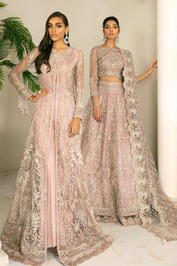 Baroque Chantelle Embroidered Chiffon 3 Piece Suit PINK SALT