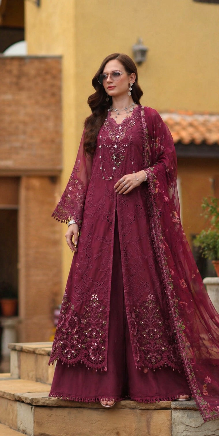 Buy Noor Luxury Eid Schiffli Laserkari '26 - Vol 2 | D8 - Rasberry Love Lawn Suit from Lebaasonline Largest Pakistani Clothes Stockist in the UK Shop Noor Pakistani Lawn 2026 EID COLLECTION Saira Shakira COLLECTION 2026 Afrozeh EID COLLECTION '26 ONLINE UK for Wedding, Party  NIKAH OUTFIT Indian & Pakistani Summer Dresses UK USA UAE DUBAI Manchester 