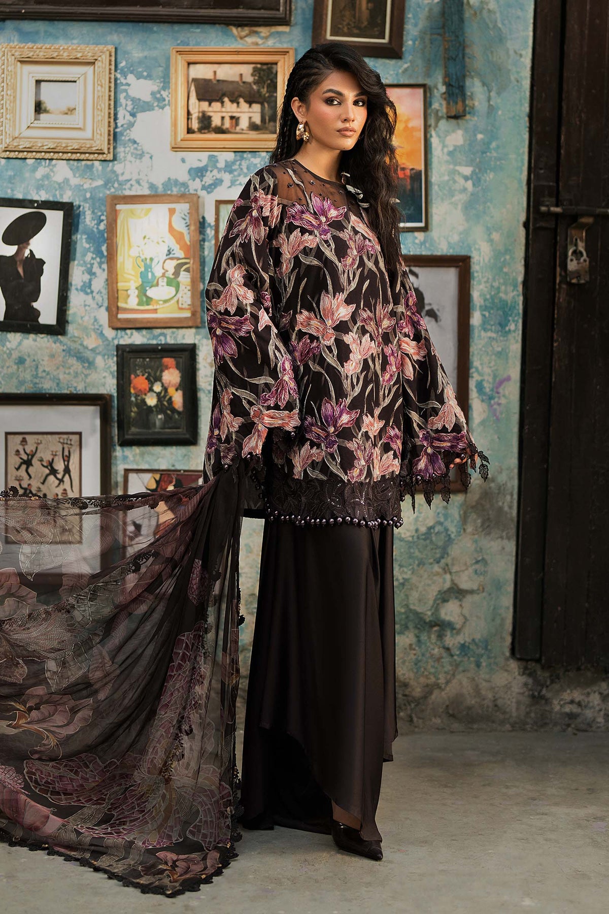 Maria B M Prints Fall 2026 MPT-3104-B Moss Black Pakistani designer unstitched suit