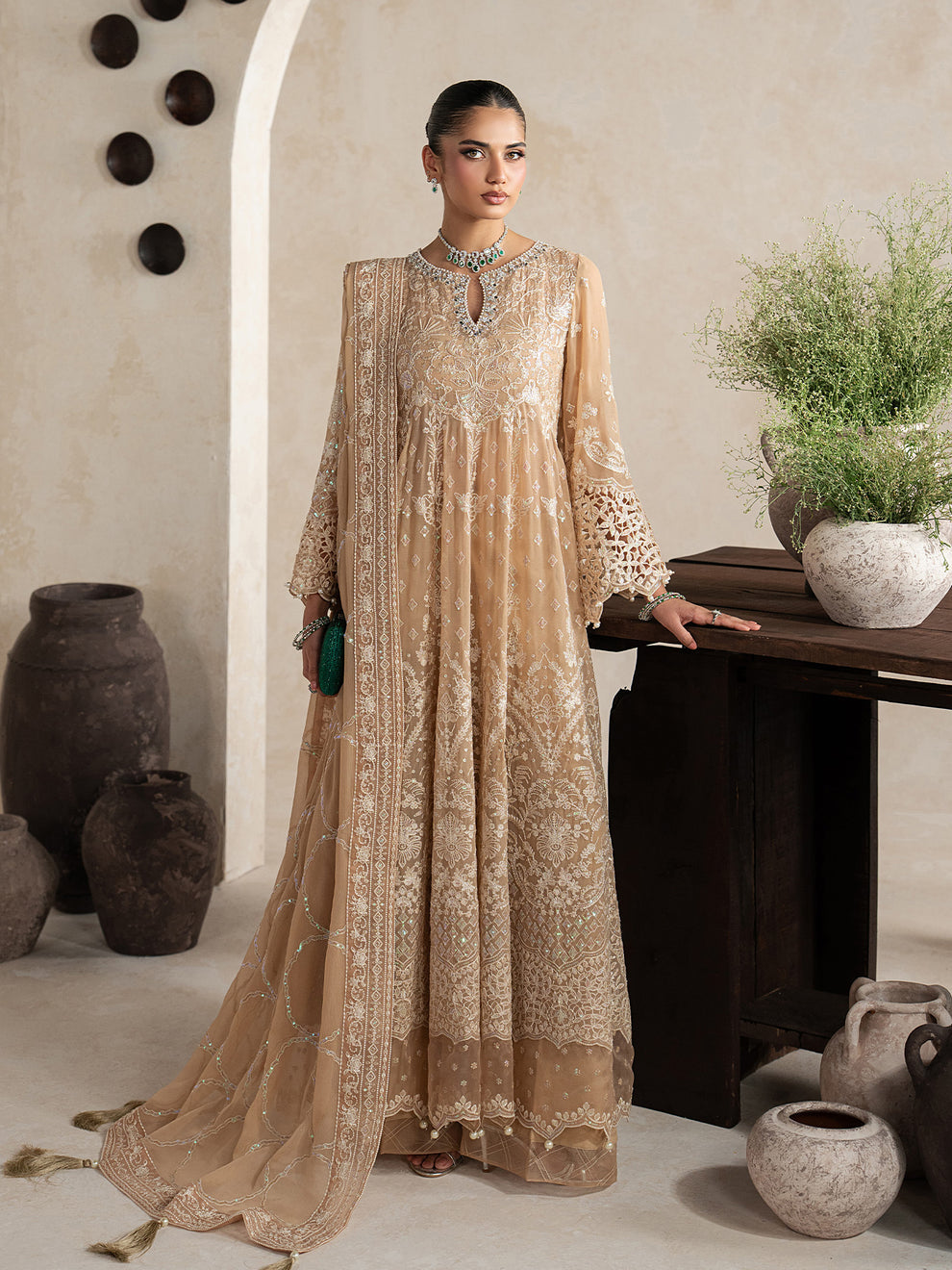 GULAAL | Inaaya Embroidered Chiffion '26 | NIAA Pakistani designer dress is available @lebaasonline. The Pakistani Wedding dresses of Maria B, Gulaal can be customized for Bridal/party wear. Get express shipping in UK, USA, France, Germany for Asian Outfits USA. Maria B Sale online can be availed here!!