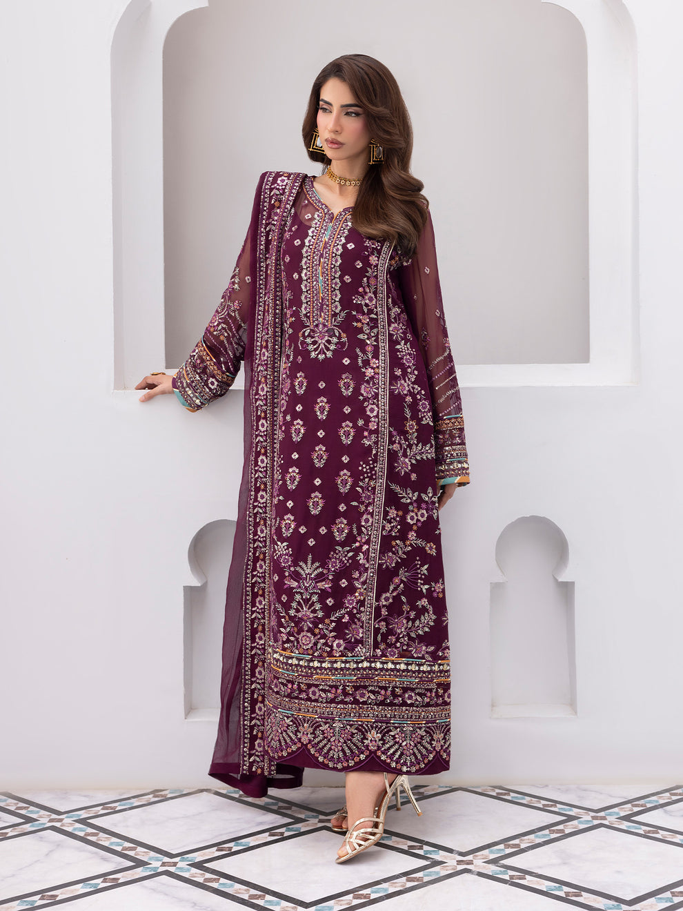GULAAL | Maeri Luxury Chiffion '26 | Etincelle Pakistani designer dress is available @lebaasonline. The Pakistani Wedding dresses of Maria B, Gulaal can be customized for Bridal/party wear. Get express shipping in UK, USA, France, Germany for Asian Outfits USA. Maria B Sale online can be availed here!!
