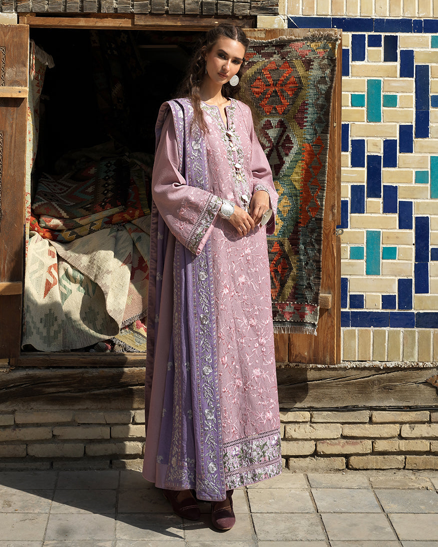 MUSHQ Ark Reverie embroidered Karandi winter suit with Dobby Viscose shawl