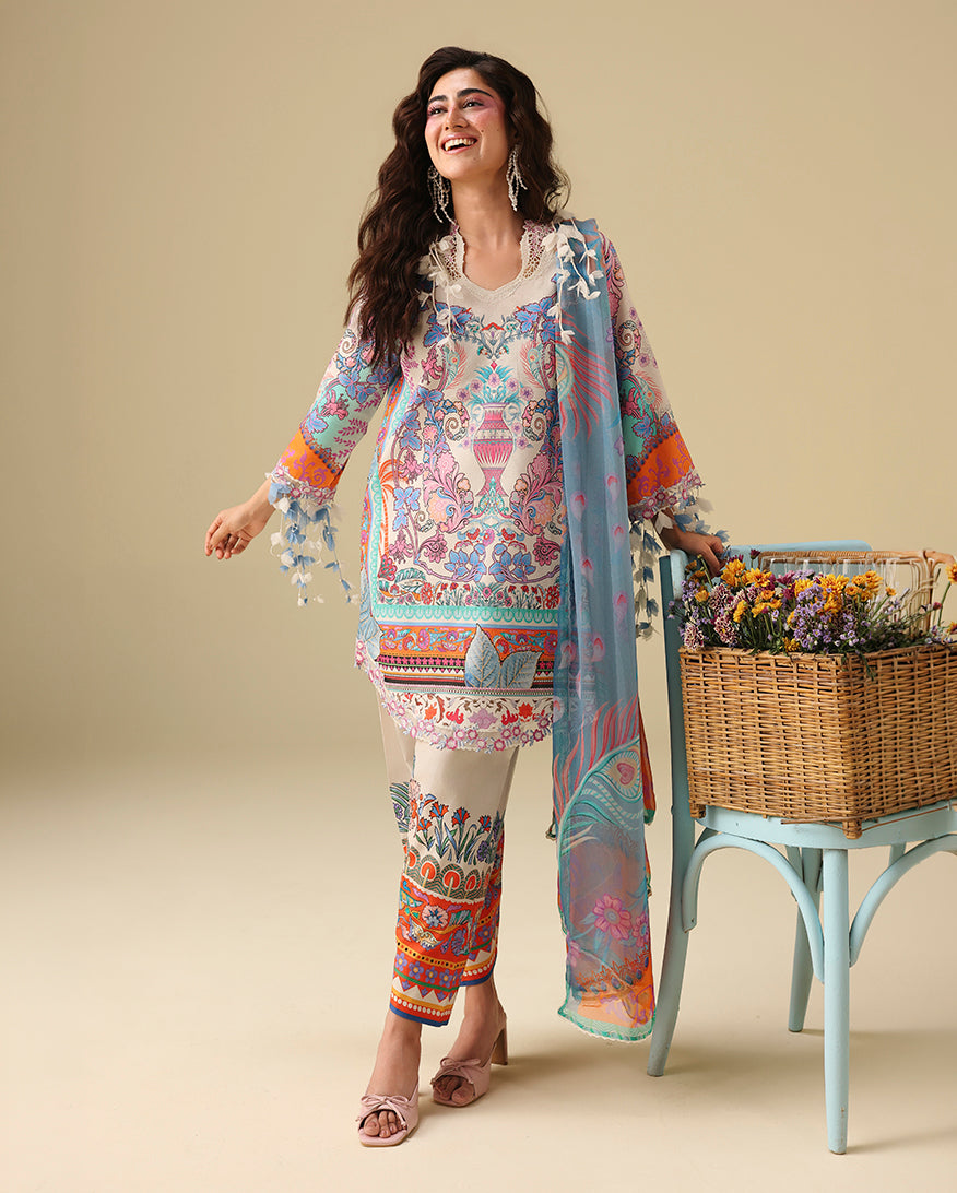 Buy MUSHQ | Soleil 2026-Prints - "Eden Whisper " Designer Dresses Is an exclusively available for online UK @lebaasonline. PAKISTANI WEDDING DRESSES ONLINE UK can be customized at Pakistani designer boutique in USA, UK, France, Dubai, Saudi, London. Get Pakistani & Indian velvet BRIDAL DRESSES ONLINE USA at Lebaasonline.