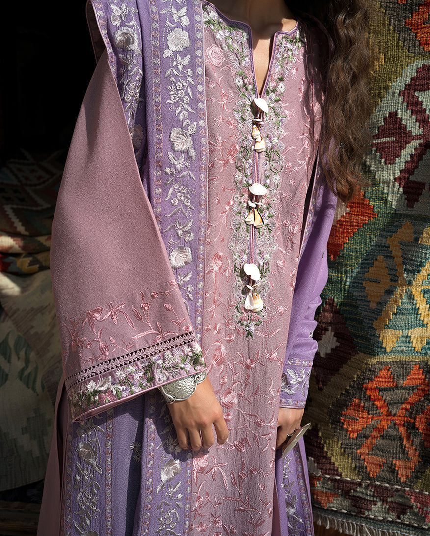 MUSHQ Ark Reverie embroidered Karandi winter suit with Dobby Viscose shawl