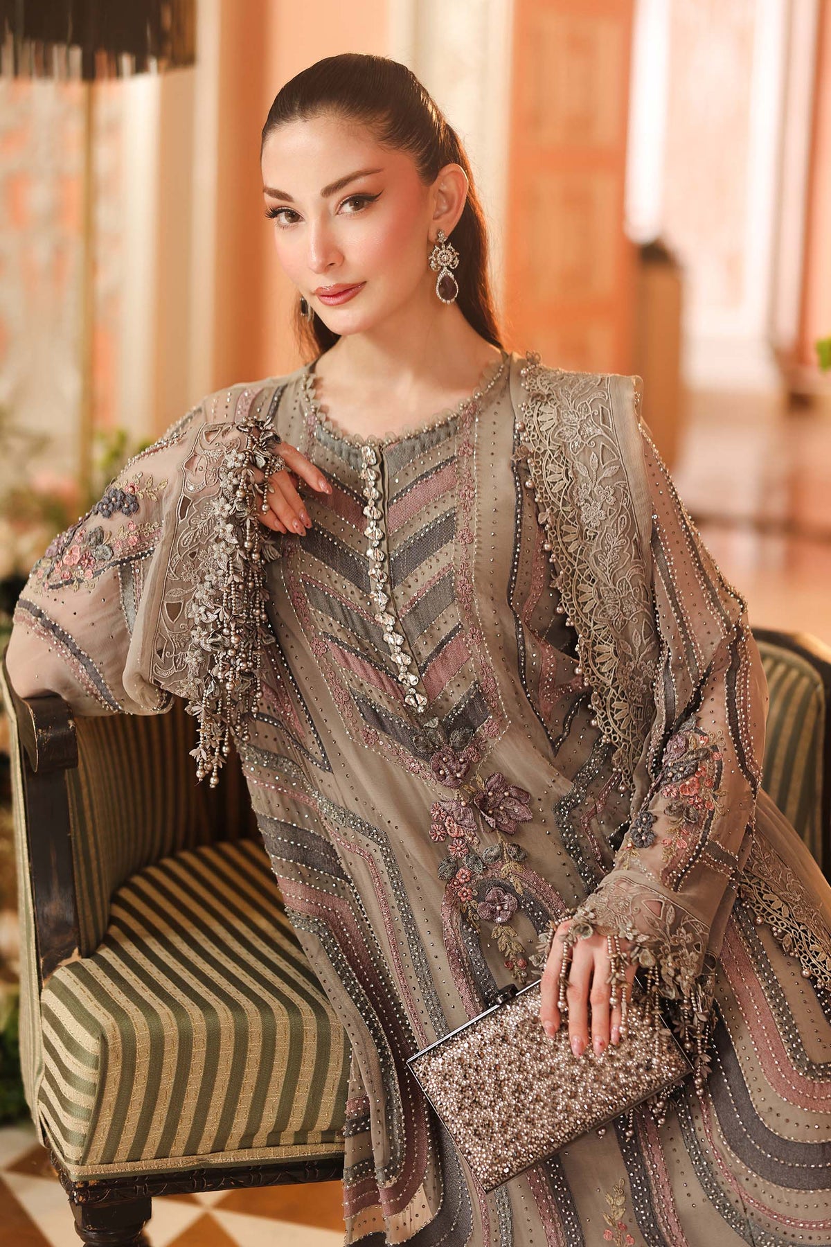 Shop Maria.B Chiffon Collection 2026 | Royal Tea Affair at Lebaasonline.co.uk. Discover elegant Pakistani designer chiffon suits, luxurious embroidery and timeless festive styles with worldwide delivery.