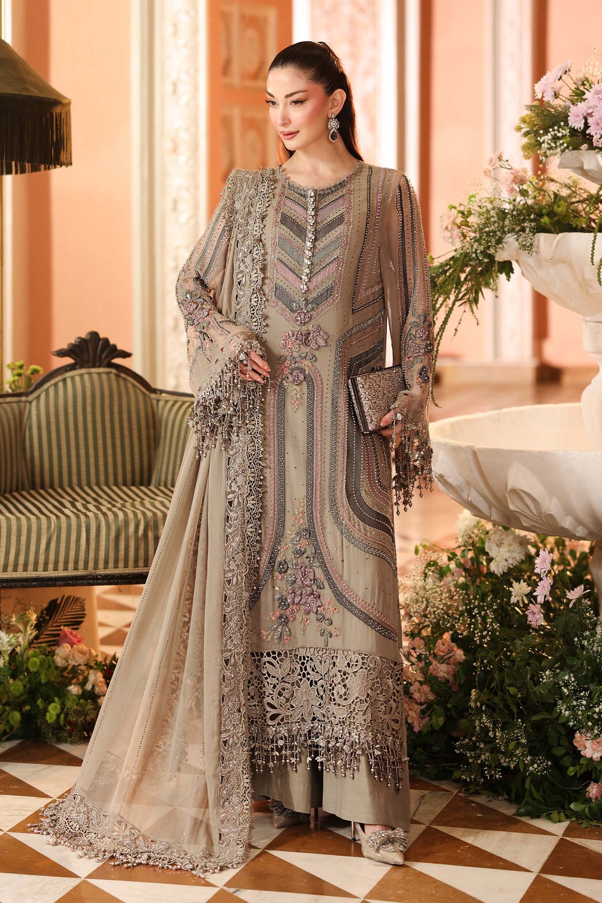 Shop Maria.B Chiffon Collection 2026 | Royal Tea Affair at Lebaasonline.co.uk. Discover elegant Pakistani designer chiffon suits, luxurious embroidery and timeless festive styles with worldwide delivery.