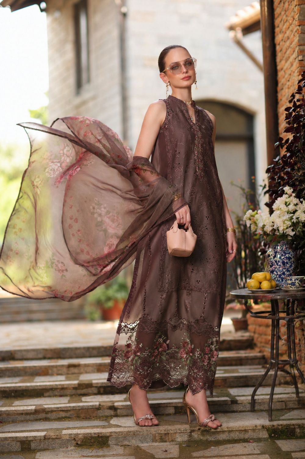 Noor Luxury Eid Schiffli Laserkari '26 - Vol 2 | D3 -Espresso Rose