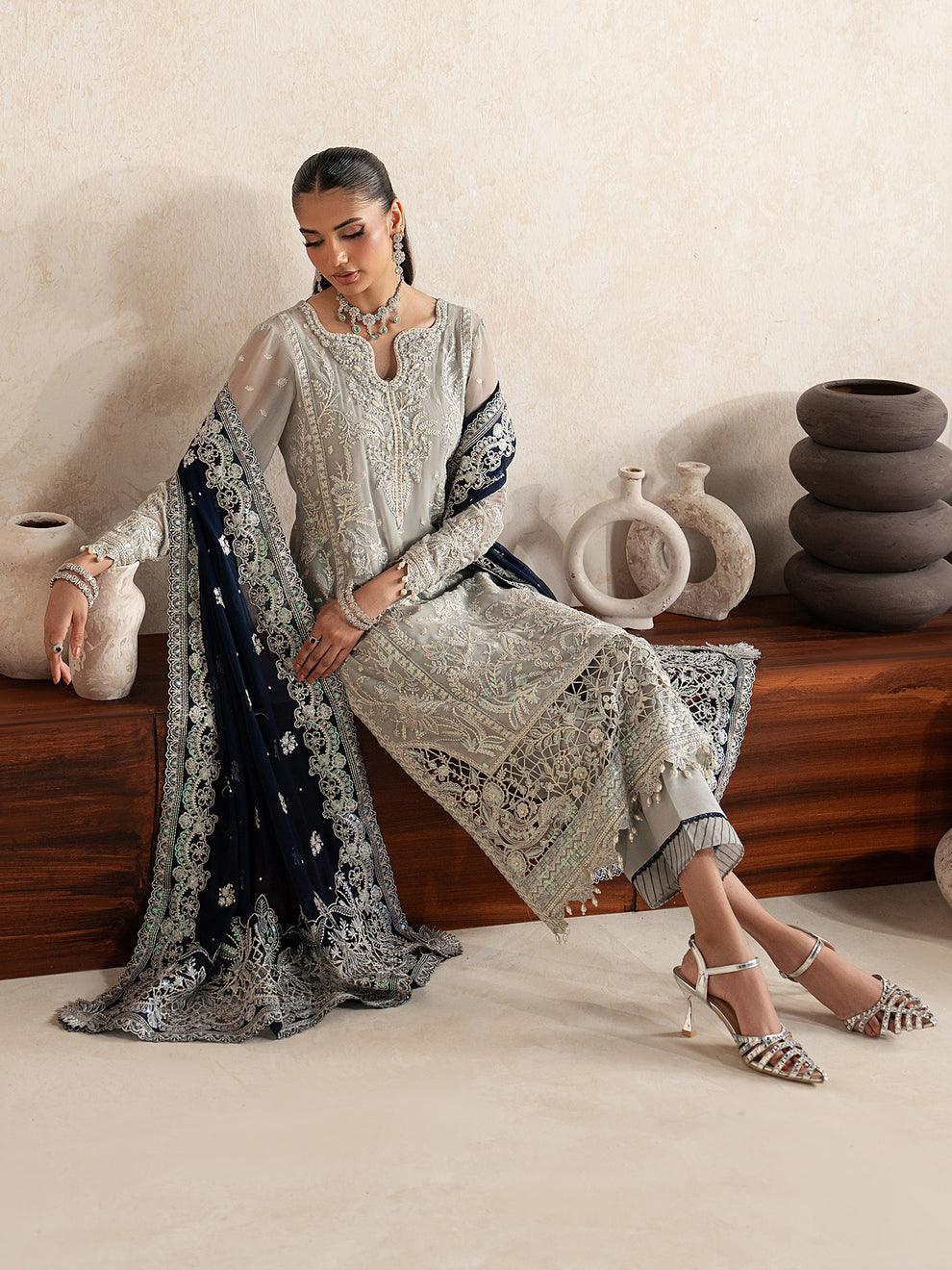 GULAAL | Inaaya Embroidered Chiffion '26 | GIANNA Pakistani designer dress is available @lebaasonline. The Pakistani Wedding dresses of Maria B, Gulaal can be customized for Bridal/party wear. Get express shipping in UK, USA, France, Germany for Asian Outfits USA. Maria B Sale online can be availed here!!