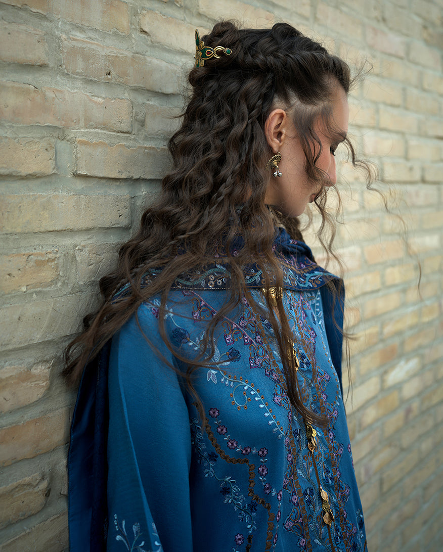 MUSHQ Heritage Haze embroidered herringbone Pakistani winter suit with Dobby viscose shawl