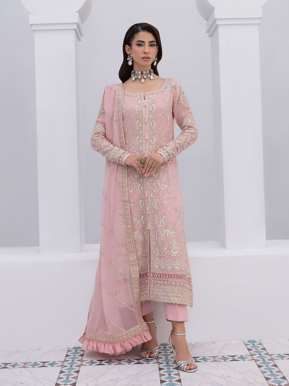 GULAAL | Maeri Luxury Chiffion Unstitched '26 | Perle Pakistani designer dress is available @lebaasonline. The Pakistani Wedding dresses of Maria B, Gulaal can be customized for Bridal/party wear. Get express shipping in UK, USA, France, Germany for Asian Outfits USA. Maria B Sale online can be availed here!!