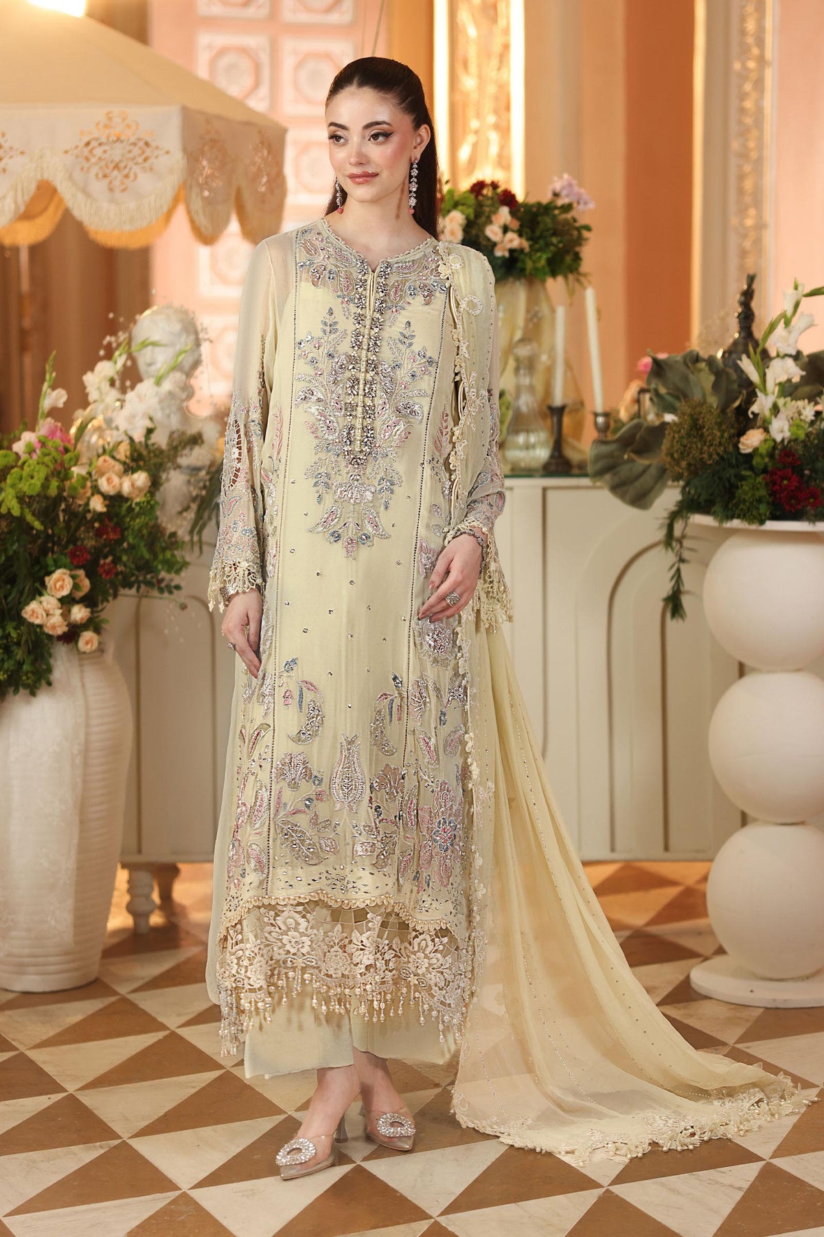 Shop Maria.B Chiffon Collection 2026 | Royal Tea Affair at Lebaasonline.co.uk. Discover elegant Pakistani designer chiffon suits, luxurious embroidery and timeless festive styles with worldwide delivery.