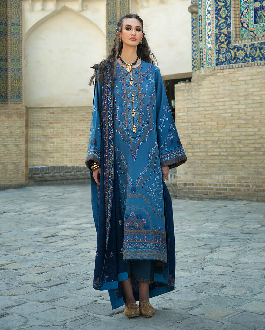 MUSHQ Heritage Haze embroidered herringbone Pakistani winter suit with Dobby viscose shawl