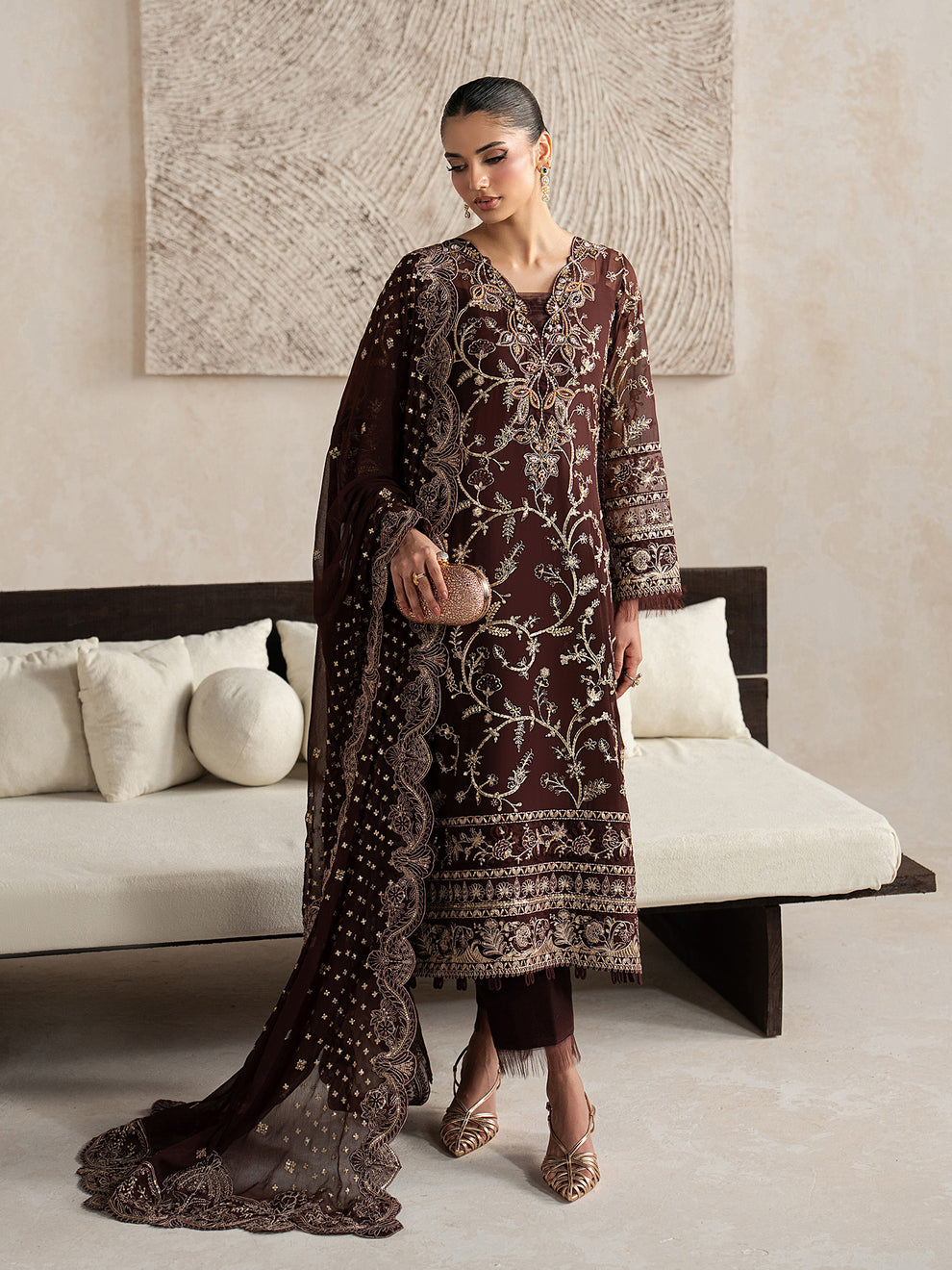 GULAAL | Inaaya Embroidered Chiffion '26 | SOFIYA Pakistani designer dress is available @lebaasonline. The Pakistani Wedding dresses of Maria B, Gulaal can be customized for Bridal/party wear. Get express shipping in UK, USA, France, Germany for Asian Outfits USA. Maria B Sale online can be availed here!!