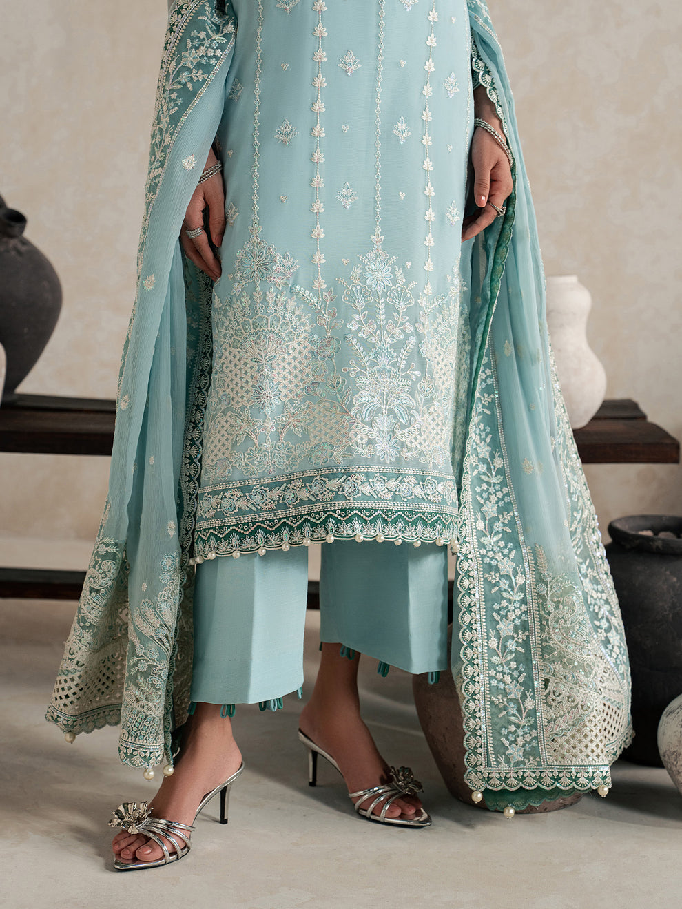 GULAAL | Inaaya Embroidered Chiffion '26 | EILEEN Pakistani designer dress is available @lebaasonline. The Pakistani Wedding dresses of Maria B, Gulaal can be customized for Bridal/party wear. Get express shipping in UK, USA, France, Germany for Asian Outfits USA. Maria B Sale online can be availed here!!