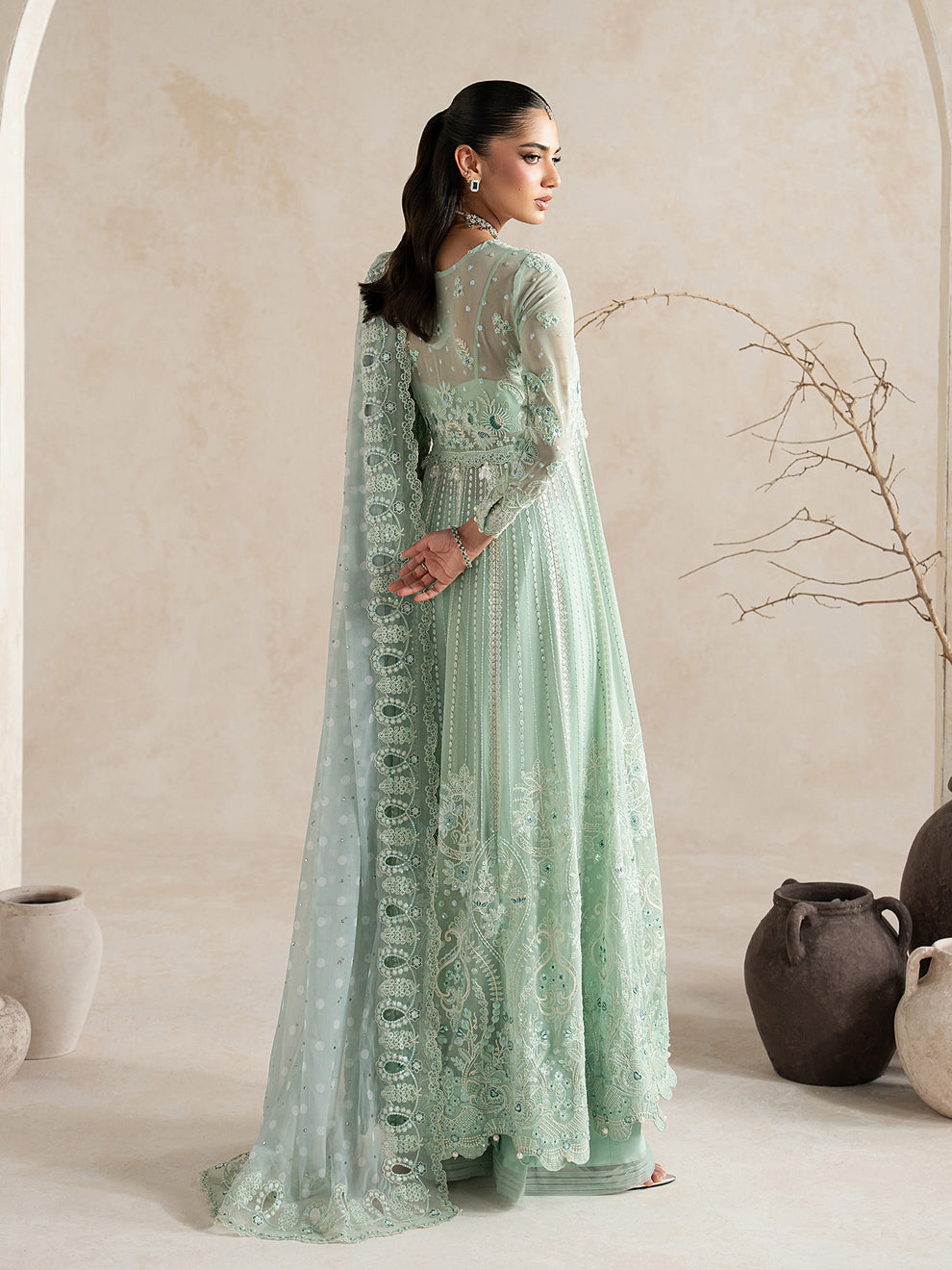 GULAAL | Inaaya Embroidered Chiffion '26 | EVAA Pakistani designer dress is available @lebaasonline. The Pakistani Wedding dresses of Maria B, Gulaal can be customized for Bridal/party wear. Get express shipping in UK, USA, France, Germany for Asian Outfits USA. Maria B Sale online can be availed here!!