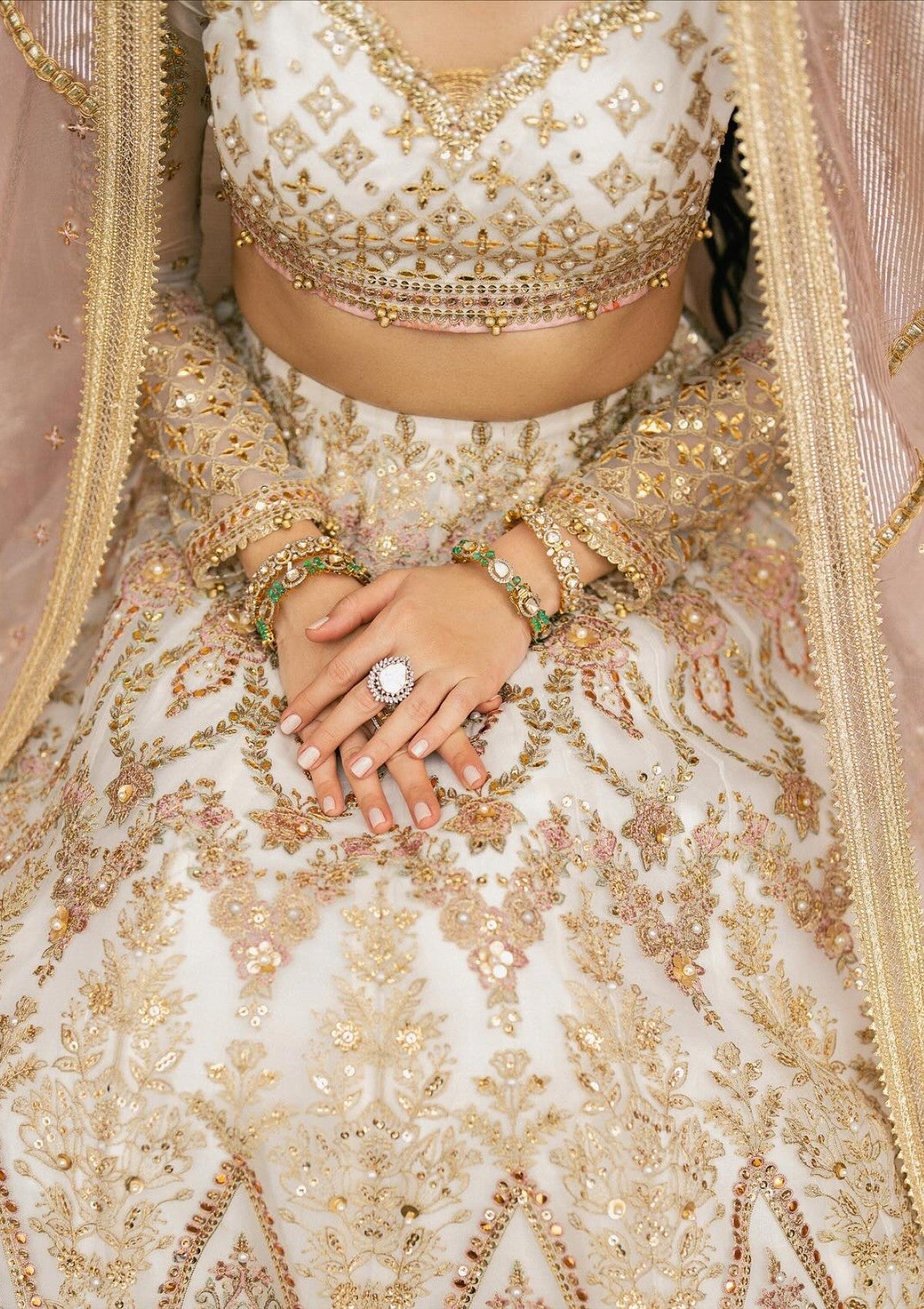 MNR Zarlish Festive Kohinoor white Pakistani designer lehenga