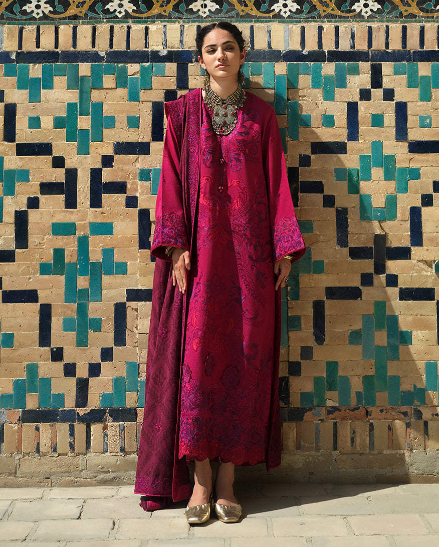 MUSHQ Dusk Whisper embroidered herringbone Pakistani winter suit with shawl