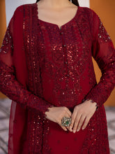 Load image into Gallery viewer, GULAAL | Maeri Luxury Chiffion '26 | Crimson Pakistani designer dress is available @lebaasonline. The Pakistani Wedding dresses of Maria B, Gulaal can be customized for Bridal/party wear. Get express shipping in UK, USA, France, Germany for Asian Outfits USA. Maria B Sale online can be availed here!!