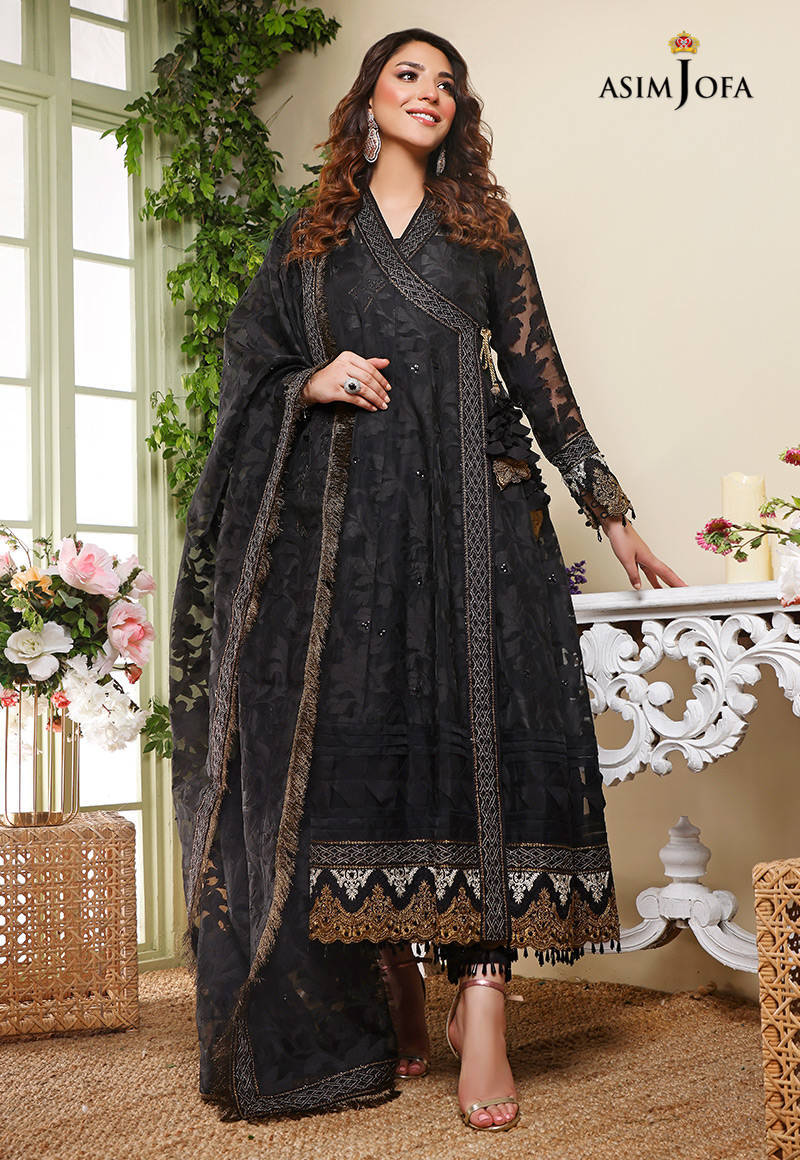 Buy ASIM JOFA IVELLE COLLECTION | AJIV-02 Black Chiffon Asim Jofa Ready to Wear '21 Collection from our website. We deal in all Pakistani brands such as Maria B, Asim Jofa Pret Ready to Wear Collection. Now slay in Wedding, Party with our latest Asim Jofa collection Buy Asim Jofa in UK, USA from lebaasonline!