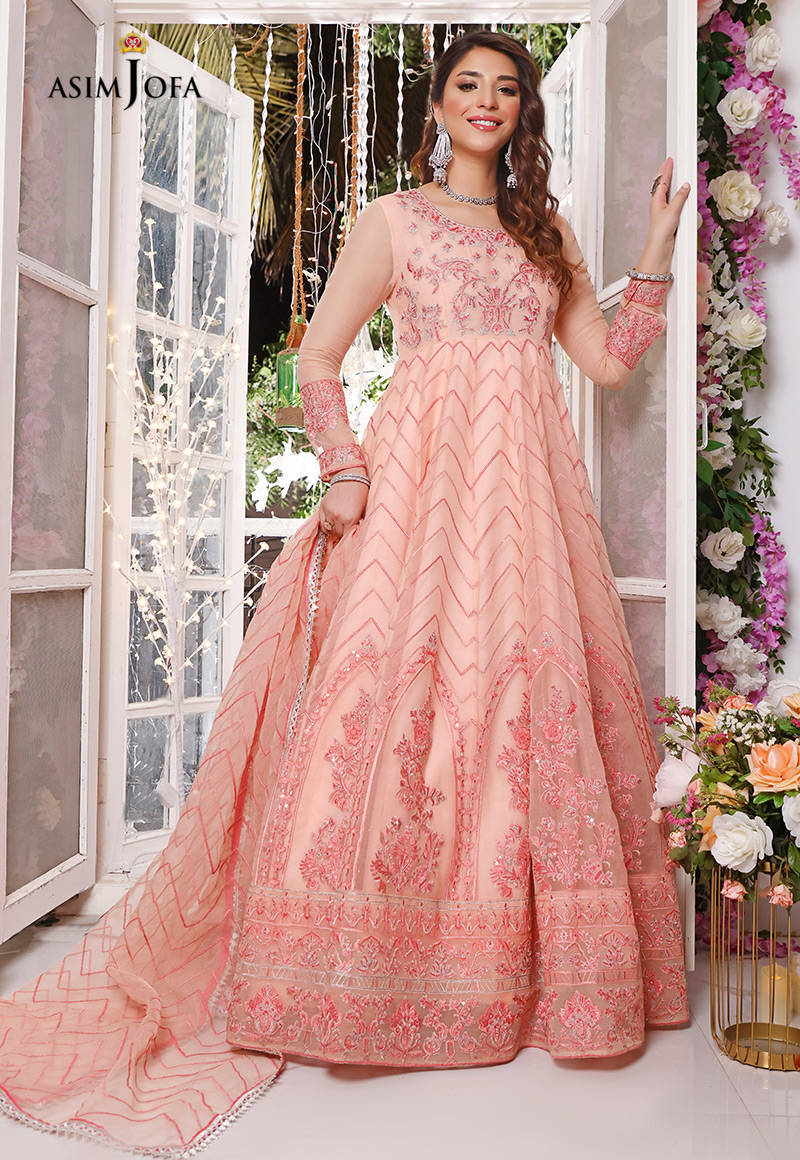 Buy ASIM JOFA IVELLE COLLECTION | AJIV-05 Peach Chiffon Asim Jofa Ready to Wear '21 Collection from our website. We deal in all Pakistani brands such as Maria B Asim Jofa luxe Ready to Wear Collection Now slay in Wedding, Party with our latest Asim Jofa 2021 Buy Asim Jofa bridal in UK, USA from lebaasonline