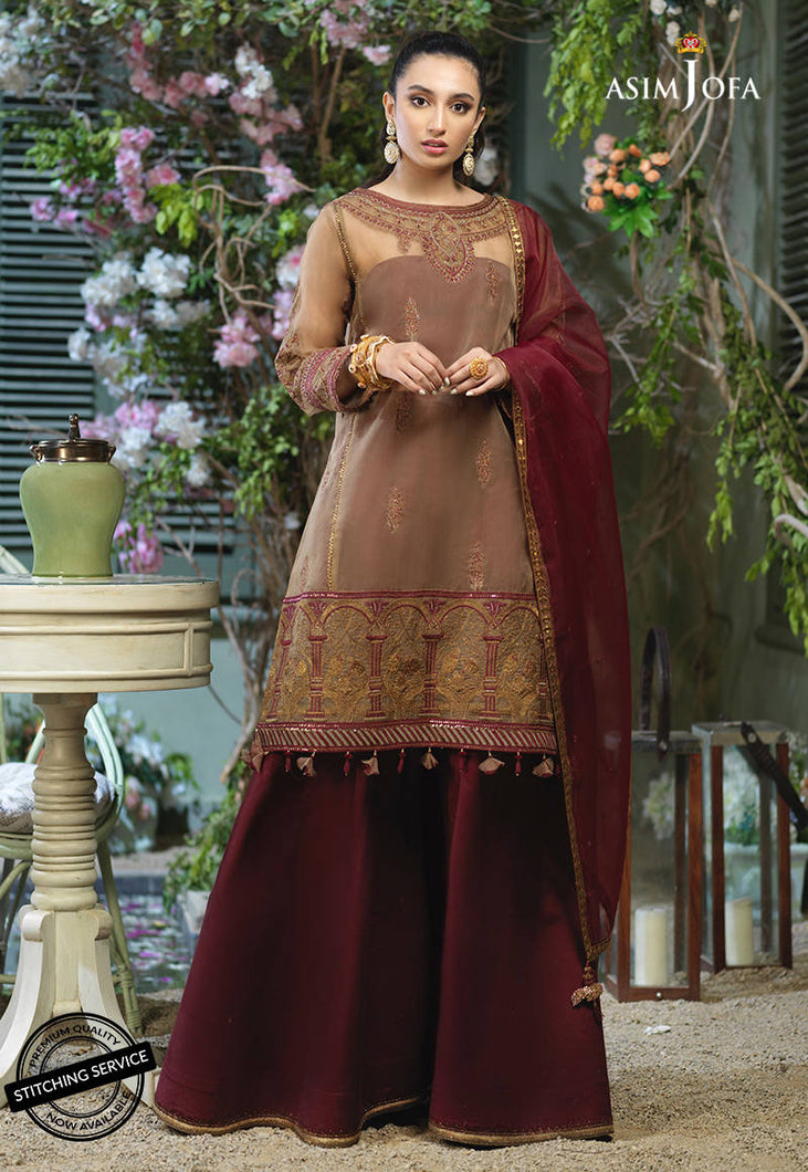 Buy ASIM JOFA | JASHN  FESTIVE COLLECTION '21 | AJFC-47 Antique Gold and Maroon Pakistani Clothes online UK  exclusively from lebaasonline website. We have brands Asim Jofa Festive Collection 2021, Maria B, Sobia Nazir & Readymade Pakistani clothes Birmingham available online in the UK, USA, Scotland, London & New York