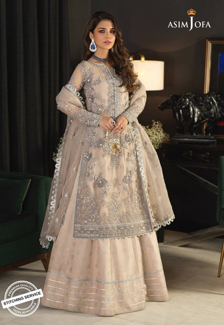 Buy ASIM JOFA | ISHQ-E-NAUBAHAR COLLECTION | AJN-17 Pale Taupe color Pakistani Clothes online UK exclusively from lebaasonline website. We have Pakistani designer brands UK Asim Jofa, Maria B, Baroque UK. Get yours customized for Evening, Party Wear or Wedding dresses online USA, UK, France at Lebaasonline only.