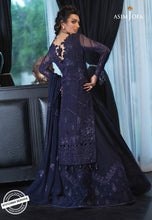 Load image into Gallery viewer, Buy ASIM JOFA | ISHQ-E-NAUBAHAR COLLECTION | AJN-20 Midnight Blue color Pakistani Clothes online UK exclusively from lebaasonline website. We have Pakistani designer brands UK Asim Jofa, Maria B, Baroque UK. Get yours customized for Evening, Party Wear or Wedding dresses online USA, UK, France at Lebaasonline only.