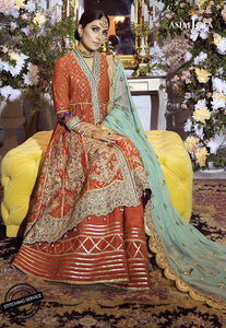 Buy ASIM JOFA MAHSA FESTIVE COLLECTION | AJMC-09 Rust Pakistani Chiffon Wedding collection exclusively from lebaasonline website We are largest stockists of Asim Jofa Collection 2021 Maria B & Pakistani Celebrities Clothes Pakistani Branded designer suits UK are available online in the UK USA Scotland London New York