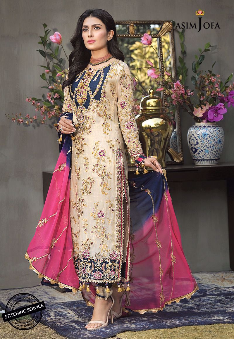 Buy ASIM JOFA MAHSA FESTIVE COLLECTION | AJMC-04 Ivory Pakistani Chiffon Wedding dresses exclusively from lebaasonline website. We are largest stockists of Asim Jofa Collection 2021 Maria B Sobia Nazir & Pakistani Celebrities Clothes Pakistani Branded suits are available online in the UK USA Scotland, London & New York