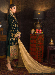 ZAINAB CHOTTANI VELVET COLLECTION '21 | ZAREEN Emerald Green Velvet salwar kameez UK, Embroidered Collection at our Pakistani Designer Dresses Online Boutique. Pakistani Clothes Online UK- SALE, Zainab Chottani Wedding Suits, Luxury Lawn & Bridal Wear & Ready Made Suits for Pakistani Party Wear UK on Discount Price