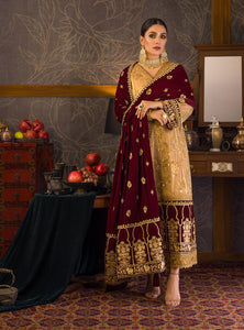 ZAINAB CHOTTANI VELVET COLLECTION '21 | JAHAN ARA Golden Beige Velvet salwar kameez UK, Embroidered Collection at our Pakistani Designer Dresses Online Boutique. Pakistani Clothes Online UK- SALE, Zainab Chottani Wedding Suits, Luxury Lawn & Bridal Wear & Ready Made Suits for Pakistani Party Wear UK on Discount Price