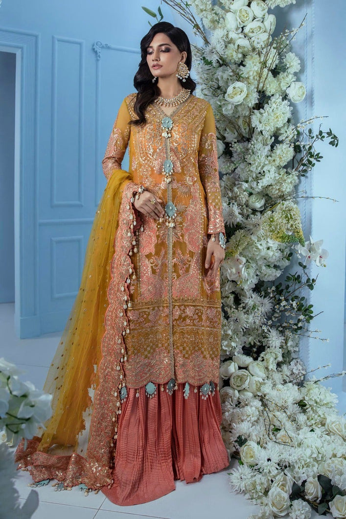Nura - Luxury Festive Collection 21 | Yellow Organza dress is exclusively available @lebaasonline. The Pakistani Bridal dresses online UK includes various brands such as Maria B, Nura by Sana Safinaz. Indian Bridal dresses online USA can be customized for evening & Party wear. Get dresses in UK, USA, France at SALE!