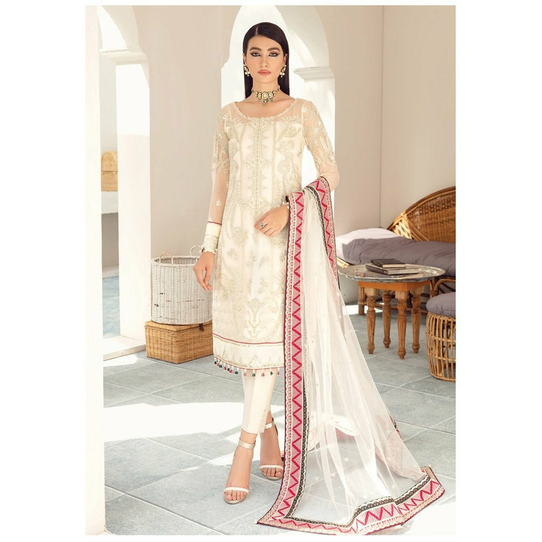 GULAAL | PREMIUM EMBROIDERED CHIFFON 21 | SHIRIN Off-White Pakistani Designer dress @lebaasonline. The Indian Bridal dresses online USA can be customized at our place. We have various brands such as Maria B, Gulaal for Indian Wedding dresses online USA. Get Latest wedding collection '21 in USA UK France at Lebaasonline