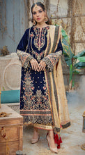 Load image into Gallery viewer, ANAYA VELVET COLLECTION | VELOUR DE FETE &#39;21 | VIVARIA | 01 Blue VELVET SALWAR SUITS DESIGNS  is available with us. We have various VELVET SALWAR SUITS DESIGNS in Maria B, Sana Safinaz, Anaya. The INDIAN VELVET SALWAR KAMEEZ can be customized and delivered at your doorstep in USA, Germany, Austria from Lebaasonline