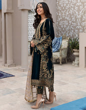Load image into Gallery viewer, EMAAN ADEEL | VELVET COLLECTION &#39;21 | MAKHMAL EDIT 2 | Green Velvet Salwar suits design is flaunting this winter season. Various Velvet Salwar suits are available in Maria b, Emaan Adeel. You can get customized as Readymade velvet suits fitting. Get your Velvet Salwar kameez UK, USA, France, Germany from Lebaasonline