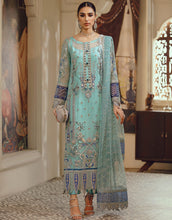 Load image into Gallery viewer, Buy EMAAN ADEEL | BELLE ROBE | VOL 2 | BL-08 Aqua @LebaasOnline Net Embroidered had mirror work, New Indian &amp; Pakistani Designer Partywear Suits at our DESIGNER BOUTIQUE USA is available with us. INDIAN BRIDAL DRESSES ONLINE UK can be easily customized for evening/party wear. Get PAKISTANI DESIGNER DRESSES in USA