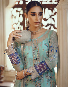 Buy EMAAN ADEEL | BELLE ROBE | VOL 2 | BL-08 Aqua @LebaasOnline Net Embroidered had mirror work, New Indian & Pakistani Designer Partywear Suits at our DESIGNER BOUTIQUE USA is available with us. INDIAN BRIDAL DRESSES ONLINE UK can be easily customized for evening/party wear. Get PAKISTANI DESIGNER DRESSES in USA