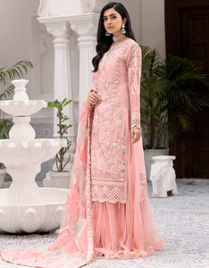 Buy EMAAN ADEEL | BELLE ROBE | EDITION 3 | Light Pink Dress @LebaasOnline Net Embroidered had mirror work, New Indian & Pakistani Designer Partywear Suits at our DESIGNER BOUTIQUE UK is available with us PAKISTANI BRIDAL DRESSES ONLINE UK can be easily customized for evening/party wear. Get Express shipping in USA