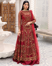 Load image into Gallery viewer, Buy EMAAN ADEEL | BELLE ROBE | EDITION 3 | Red Dress @LebaasOnline Net Embroidered had mirror work, New Indian &amp; Pakistani Designer Partywear Suits at our DESIGNER BOUTIQUE UK is available with us PAKISTANI BRIDAL DRESSES ONLINE UK can be easily customized for evening/party wear. Get Express shipping in USA, Norway