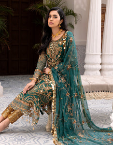 Buy EMAAN ADEEL | BELLE ROBE | EDITION 3 | Teal Dress @LebaasOnline Net Embroidered had mirror work, New Indian & Pakistani Designer Partywear Suits at our DESIGNER BOUTIQUE UK is available with us PAKISTANI BRIDAL DRESSES ONLINE UK can be easily customized for evening/party wear. Get Express shipping in USA, Norway