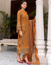Load image into Gallery viewer, bBuy EMAAN ADEEL | BELLE ROBE | EDITION 3 | Mustard Dress @LebaasOnline Net Embroidered had mirror work, New Indian &amp; Pakistani Designer Partywear Suits at our DESIGNER BOUTIQUE UK is available with us PAKISTANI WEDDING DRESSES ONLINE UK can be easily customized for evening/party wear Get Express shipping in USA, Norway