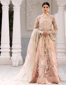 Buy EMAAN ADEEL | BELLE ROBE | EDITION 3 | Peach Dress @LebaasOnline Net Embroidered had mirror work, New Indian & Pakistani Designer Partywear Suits at our DESIGNER BOUTIQUE UK is available with us PAKISTANI WEDDING DRESSES ONLINE UK can be easily customized for evening/party wear Get Express shipping in USA, Norway