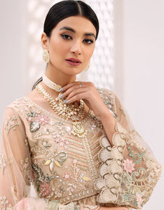 Buy EMAAN ADEEL | BELLE ROBE | EDITION 3 | Peach Dress @LebaasOnline Net Embroidered had mirror work, New Indian & Pakistani Designer Partywear Suits at our DESIGNER BOUTIQUE UK is available with us PAKISTANI WEDDING DRESSES ONLINE UK can be easily customized for evening/party wear Get Express shipping in USA, Norway