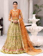 Load image into Gallery viewer, Buy EMAAN ADEEL | BELLE ROBE | EDITION 3 | Orange Dress @LebaasOnline Net Embroidered had mirror work, New Indian &amp; Pakistani Designer Partywear Suits at our DESIGNER BOUTIQUE UK is available with us PAKISTANI WEDDING DRESSES ONLINE UK can be easily customized for evening/party wear Get Express shipping in USA, Norway