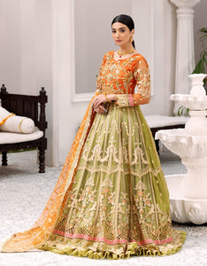 Buy EMAAN ADEEL | BELLE ROBE | EDITION 3 | Orange Dress @LebaasOnline Net Embroidered had mirror work, New Indian & Pakistani Designer Partywear Suits at our DESIGNER BOUTIQUE UK is available with us PAKISTANI WEDDING DRESSES ONLINE UK can be easily customized for evening/party wear Get Express shipping in USA, Norway