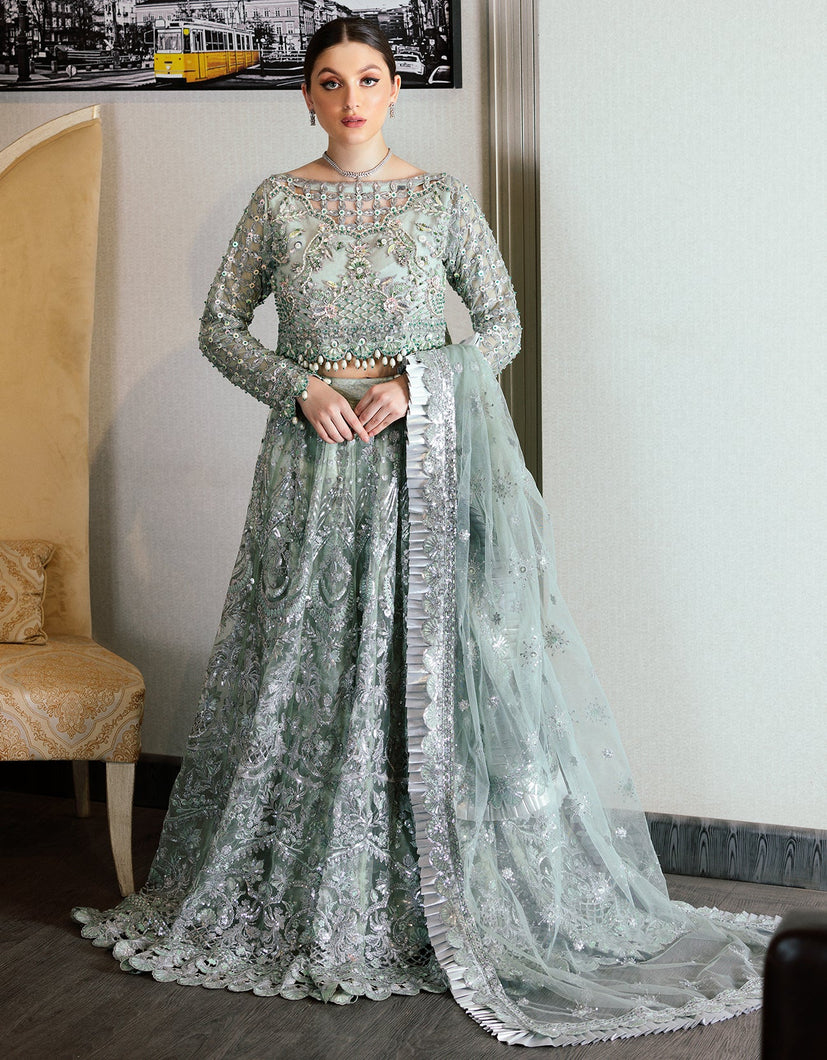 Shop EMAAN ADEEL MAHERMA BRIDAL VOL 3 2022 | MB 301 at @lebaasonline Net Embroidered hand mirror work, New Indian Wedding dresses online USA & Pakistani Designer Partywear Suits in the UK and USA at LebaasOnline. Browse new EMAAN ADEEL - MAHERMAH 2022 Sea Green Pakistani Dress & Nikah dresses SALE at LebaasOnline.