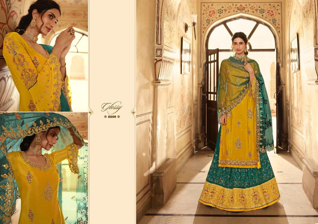 Buy Glossy Rubaab Traditional Lehenga | Rubaab 15160 Yellow color. We have elegant collection of Indian Bridal dresses online USA and Party or Wedding wear of Indian designers like Maisha Viviana, Alizeh. Buy unstitched or even customized Anarkali Lehnga Indian Wedding Dresses online UK from Lebaasonline.co.uk