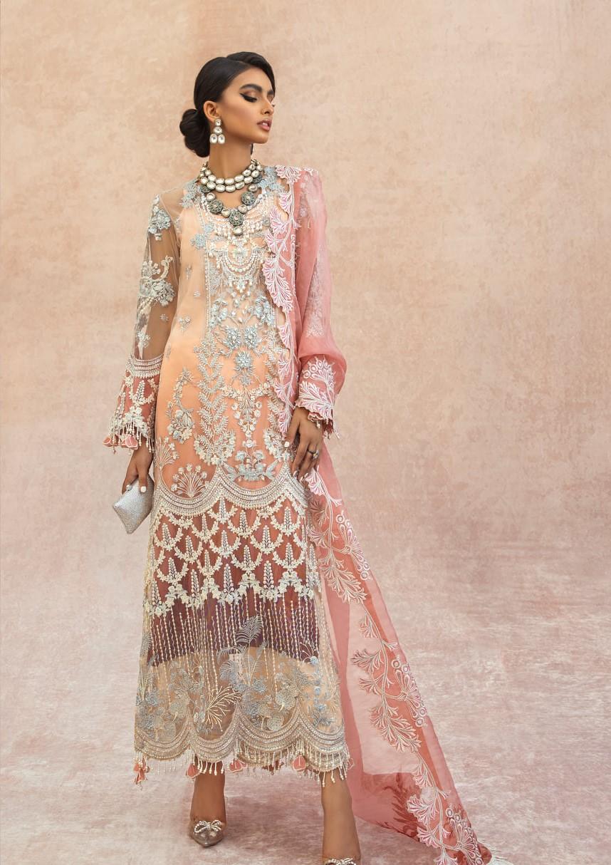 Buy  Nura - Luxury Festive 21 | 03 Peach Chiffon festive Eid collection dresses from our official website. The Sana Safinaz 2021 Eid chiffon collection is trending these day Sana Safinaz 2021 Maria b Eid collection 2021 asim jofa 2021 all available in unstitched and customized Buy Eid dress from Lebaasonline in UK, USA