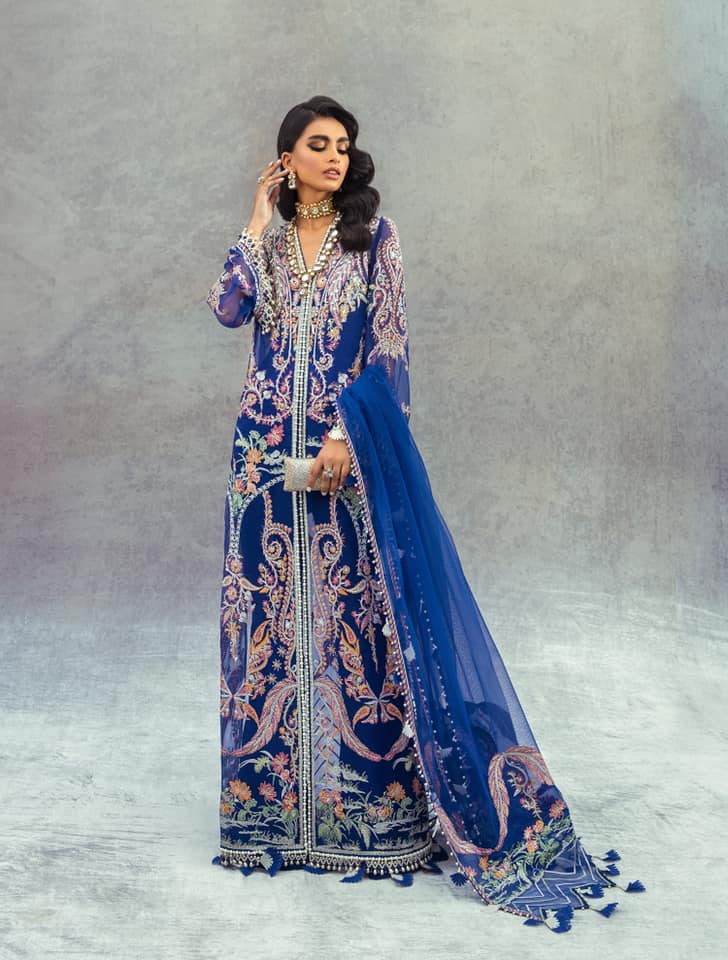 Buy  Nura - Luxury Festive 21 | 3Blue Chiffon festive Eid collection dresses from our official website. The Sana Safinaz 2021 Eid chiffon collection is trending these day Sana Safinaz 2021 Maria b Eid collection 2021 asim jofa 2021 all available in unstitched and customized Buy Eid dress from Lebaasonline in UK, USA
